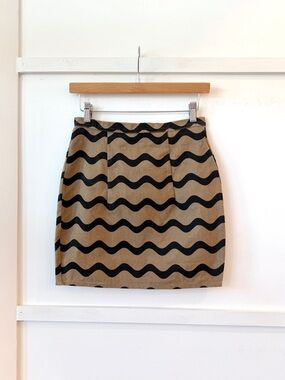 DUSEN DUSEN brown denim mini skirt with wavy print sz 4